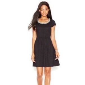 Maison Jules Jacquard Textured Flare Pleated W/Embellished Pearl Yellow Diamond